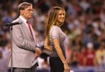 Commissioner of Major League Baseball Bud Selig and actress Sarah-Jessica Parker take part in an on field presentation during the 79th MLB All-Star Game at Yankee Stadium on July 15, 2008 in the Bronx borough of New York City.