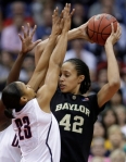 Baylor's Brittney Griner and U Conn's Maya Moore are seen here during the women's Final Four game between the two teams. Geno Auriemma's Huskies would go on to defeat the Baylor Lady Bears 70-50 in the game played at the Alamodome in San Antonio , Texas , Sunday April 4th 2010. photo appears courtesy of Getty Images/ Alicia Mack ...........
