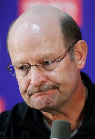 Minnesota Vikings head coach Brad Childress addresses the media during a news conference at the team's NFl football training facility in Eden Prairie, Minn., Wednesday, Nov 3, 2010.(AP Photo/Andy King)