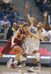 UConn's Tiffany Hayes defends Florida State guard Alexa Deluzio in the second half Tuesday at the XL Center. The Huskies won 93-62 for their record 89th consecutive win . Hartford Courant/ Michael McAndrews ..............