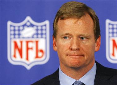 Is the face of a troubled man or simply a man who's facing a great deal of trouble in trying to sustain his vision of the NFL for the fans and owners alike. NFL Commissioner Roger Goodell seemingly can't do anything right without creating one mess after another . AP Photo/ Phil Nesbitt .........